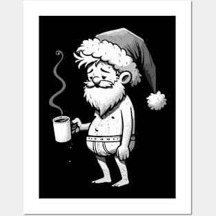 tired Santa Claus with coffee Posters and Art